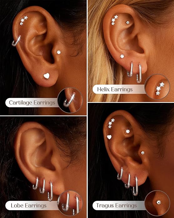 Hypoallergenic 14K Gold Plated Hoop Stud Earrings for Women Surgical Stainless Steel Flat Back Earrings Lightweight Small Chunky Huggie Hoops Cartilage Earring Stacks for Multiple Piercing Women Gifts