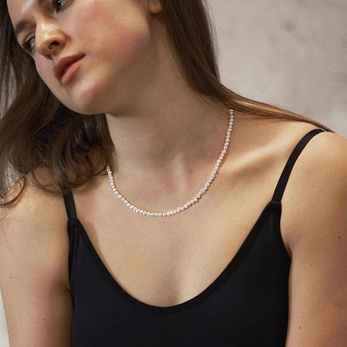Natural Pearls Choker Necklace for Women Freshwater Baroque Pearl Strand Necklace Chain Cultured Baroque Pearl 18K Gold Plated & S925 Sterling Silver Clasp Choker
