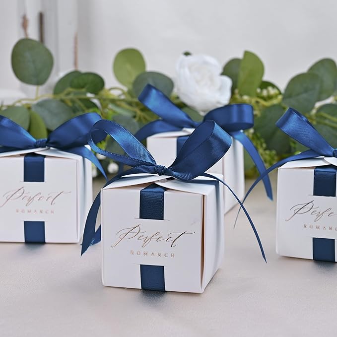 LEEQE Double Face Navy Blue Satin Ribbon 1/2 inch X 50 Yards Polyester Navy Blue Ribbon for Gift Wrapping Very Suitable for Weddings Party Invitation Decorations and More