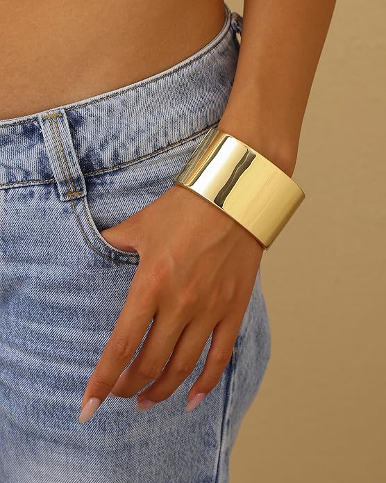 Bangle Bracelets for Women | 14K Gold Plated Trendy Wide Bracelets | Hinged Arm Cuff Bangles Chunky Bracelet for Women