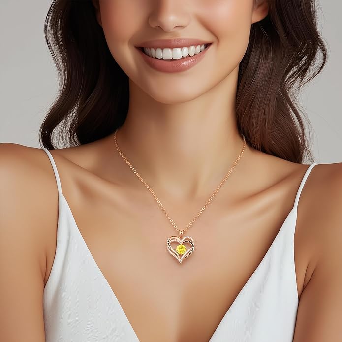 CDE Forever Love Heart Necklaces for Women, Mom, Girlfriend, Wedding Anniversary Birthday Mother Day Christmas Day Gift for Wife Girlfriend Jewelry with Birthstone Pendant