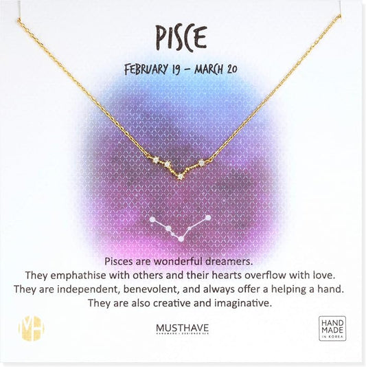 Zodiac 18K Gold Plated CZ Necklace With Message Card, Yellow Gold Color, Anchor Chain, Best Gift Necklace, Size 16 inch + 2 inch Extender, Pendant, Constellation, Gift Card