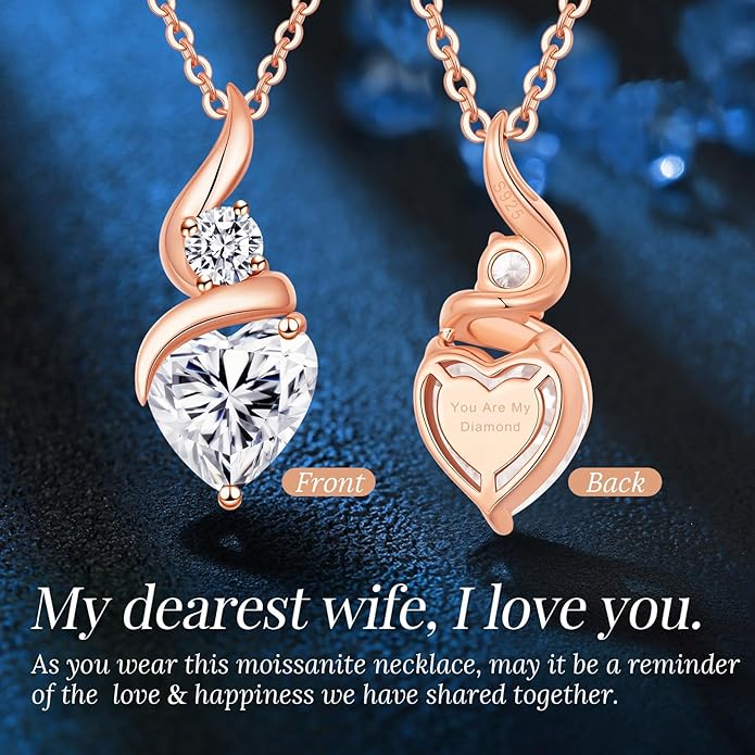 Moissanite Heart Pendant Necklaces for Women, 925 Sterling Silver Necklace with Birthstone, Ideal Anniversary Present or Birthday Christmas Valentine Mothers Day Jewelry Gifts for Mom Wife Her Girlfriend