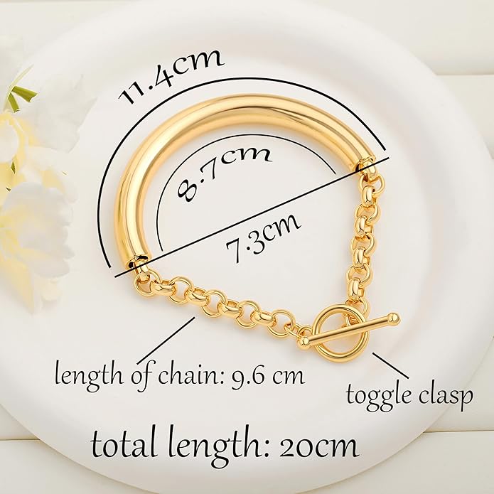 SOFYBJA 18k Gold Plated Personalized Chunky Cuban Oval Link Chain Bracelets for Men Toggle Rope Bracelet Jewelry for Women