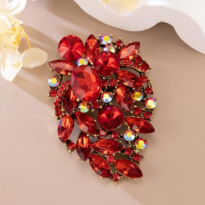 SELOVO Rhinestone Statement Brooch Pin Flower Dress Accessory