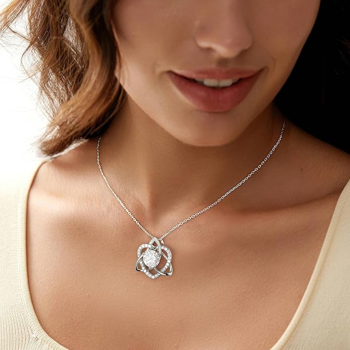MOOSEA Christmas Gifts for Women Wife, Celtic Knot Moissanite Necklace for Women, 1-3ct Moissanite Heart Pendant Necklaces Anniversary Birthday Gift Wife Mom 925 Sterling Silver Jewelry