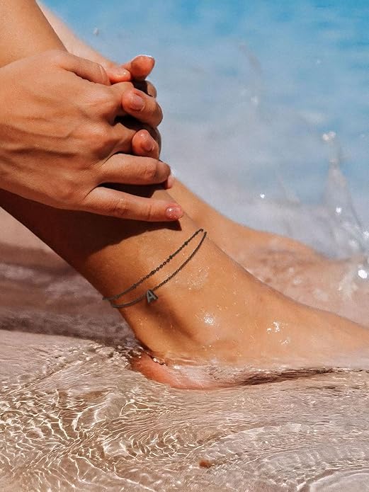 FaithHeart Initial Ankle Bracelets for Women, Waterproof 14k Gold Plated Initial Anklets Non Tarnish Stainless Steel Layered Anklet Summer Beach Foot Jewelry