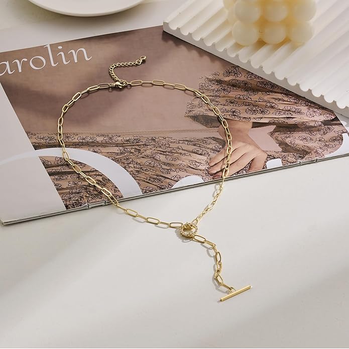 Lariat Long Necklace for Women Trendy Layered Y Necklace Dainty Pendant Drop Dangle Necklace Y-Shaped Necklace Simple CZ Necklace for Women Jewelry