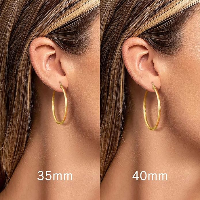 14K Gold Hoop Earrings - Large Hoop Earrings for Women - Hypoallergenic Gold Jewelry (35mm*2mm)