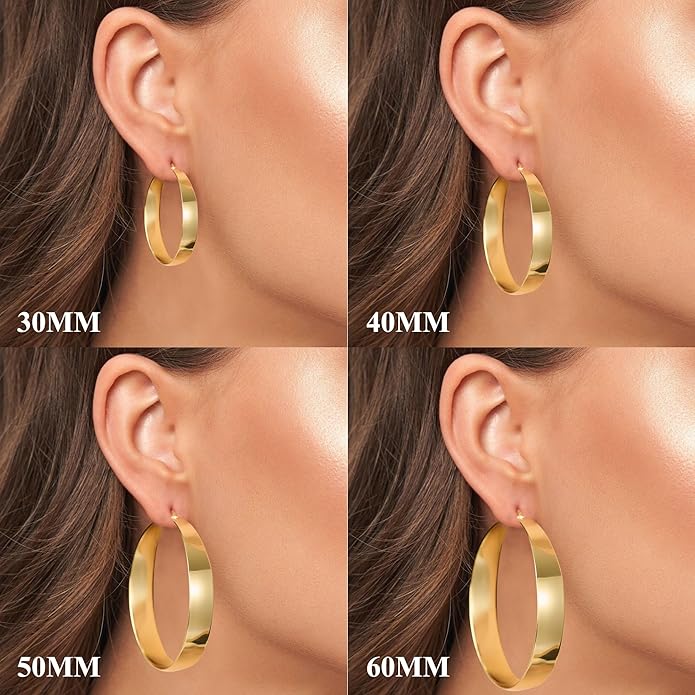 10MM Wide Thick Gold Hoop Earrings for Women Hypoallergenic 925 Sterling Silver Large Hoop Lightweight Chunky Hoops Earring for Women Jewelry Gifts