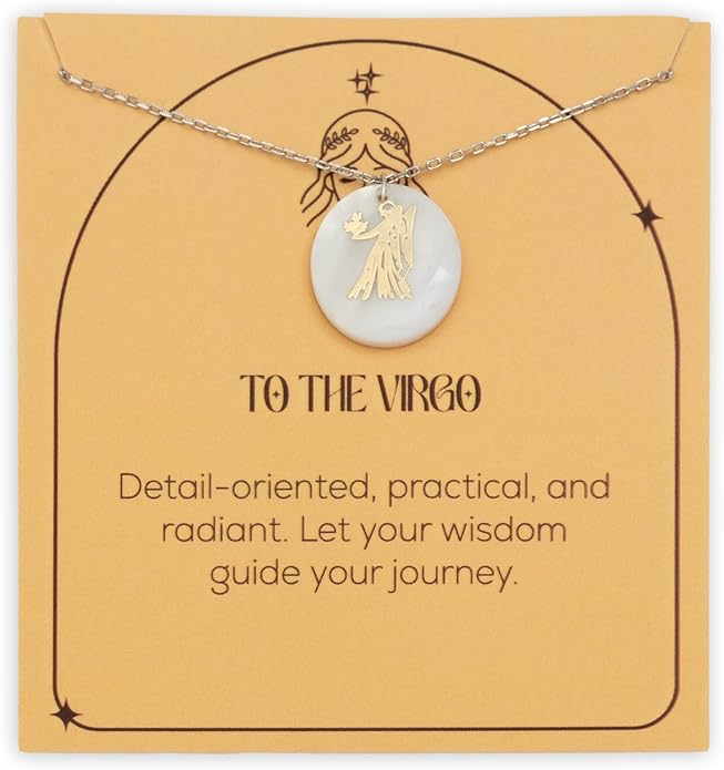 Zodiac Sign Necklace – Mother of Pearl Pendant – Available in Two Finish 925 Sterling Silver and 14K Gold Plated – Adjustable Chain – Horoscope Jewelry Gift with Zodiac Card & Gift Box