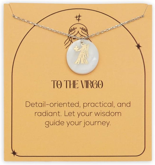 Zodiac Sign Necklace – Mother of Pearl Pendant – Available in Two Finish 925 Sterling Silver and 14K Gold Plated – Adjustable Chain – Horoscope Jewelry Gift with Zodiac Card & Gift Box