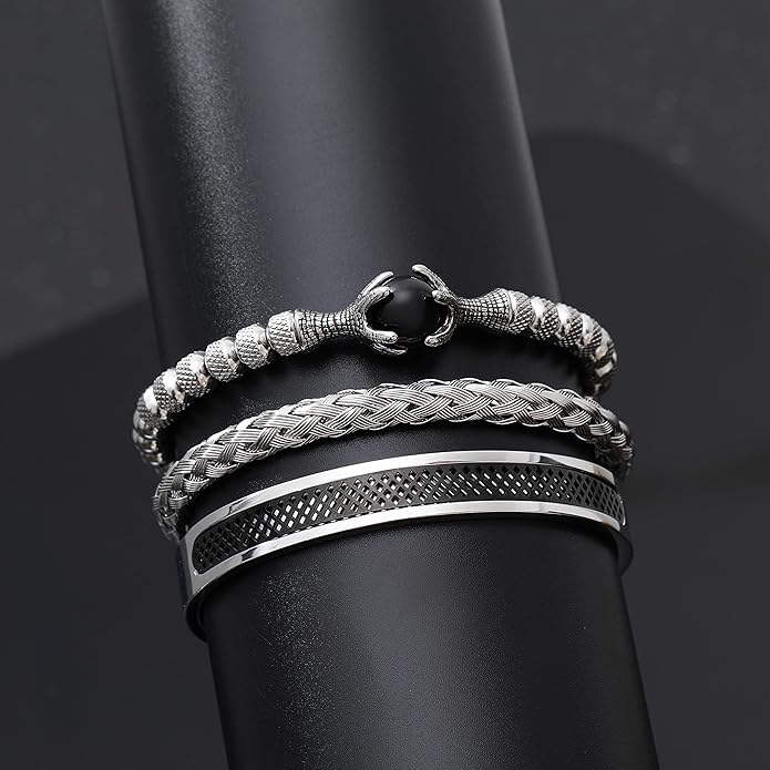WFYOU 3PCS Stainless Steel Bracelets for Men Gold Roman Numeral Bangle Bracelet Twisted Cable Bracelet Adjustable Cuff Bracelet Mens Luxury Jewelry Bracelets Gifts