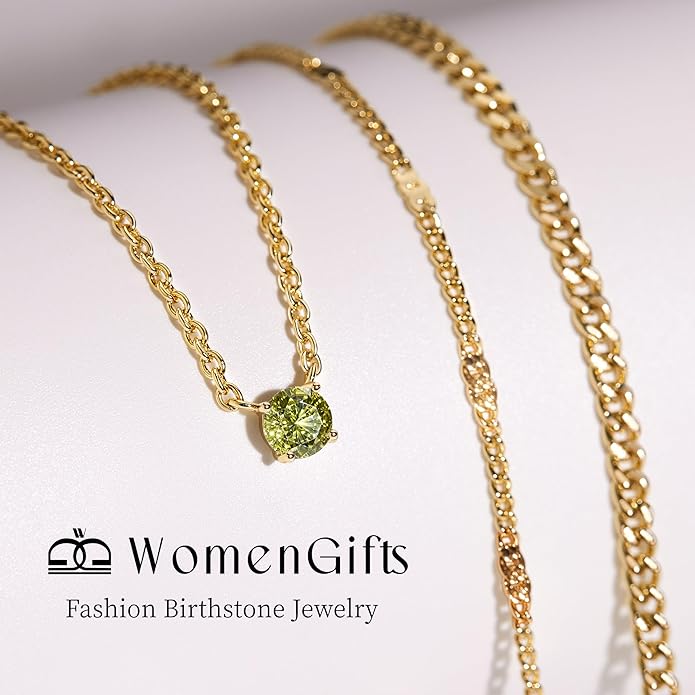 WomenGifts Layered Gold Necklaces for Women, 14K Gold Sterling Silver Plated Dainty Pendant Necklace Set with Cubic Zirconia Circle, Chunky Stackable Cuban Chain Choker, Trendy Personalized Birthstone Jewelry Gift Non Tarnish