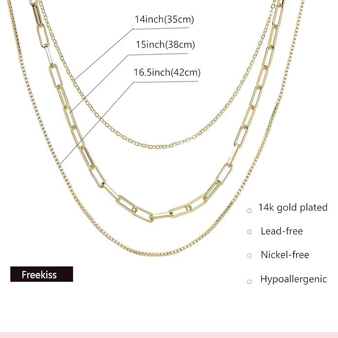 Freekiss Herringbone Necklace for Women,Dainty Gold Necklace,14k Gold Plated Snake,Gold Chain Choker Necklaces,Simple Gold Layered Necklaces,Gold Jewelry Gift for Women