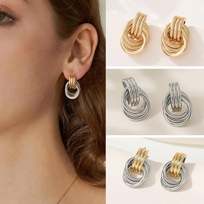 SHERLOVE Stocking Stuffers for Women Chunky Gold Knot Dangle Drop Earrings Trendy Statement Earrings Hypoallergenic Lightweight Gold Jewelry Women Christmas Gifts