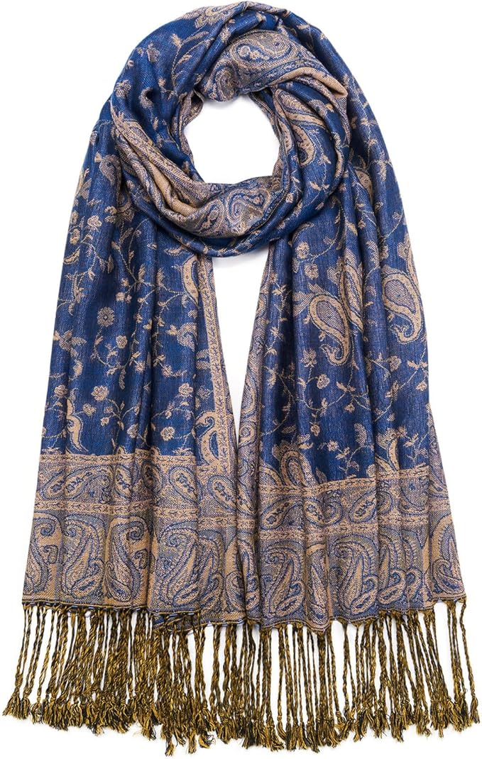 QIUTIMIY Paisley Pashmina Shawl Wrap Women Reversible Vintage Jacquard Pashmina Rave Scarf with Fringe for Evening, Wedding