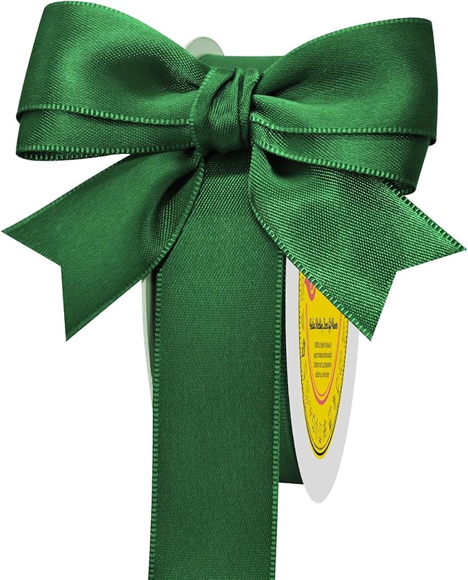 LEEQE Double Face Forest Green Satin Ribbon 1 inch X 25 Yards Polyester Forest Green Ribbon for Gift Wrapping Very Suitable for Weddings Party Hair Bow Invitation Decorations and More