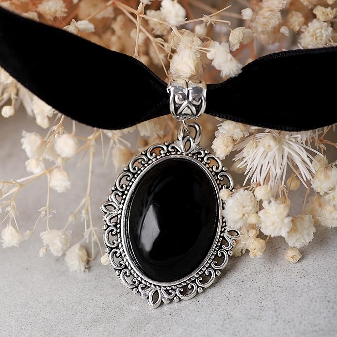 Sacina Black Velvet Victorian Choker, Black Choker, Goth Gothic Necklace, Vintage Necklace, Costume Jewelry, Halloween Christmas Jewelry Gift for Women