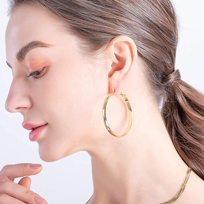EXGOX Silver Hoop Earrings for Women - Sterling Silver & 14K Gold Plated - Hypoallergenic 925 Silver - Big Hoop Earrings (30/40/50/60/70mm)