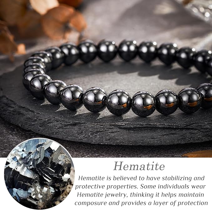Seyaa Hematite Bracelet Natural Stone Beaded Stretch Bracelets Gifts for Men Bracelet