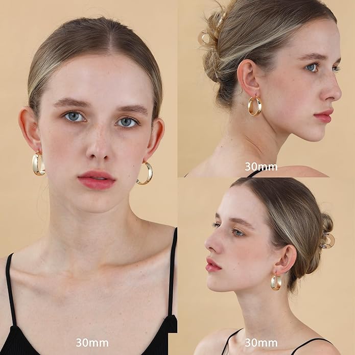 8mm Thick 925 Sterling Silver Hoops Earrings for Women 14K Real Gold Large Hoop Earrings Hypoallergenic and Lightweight Big Hoop Earrings for Women 20/30/40/50/60/70MM