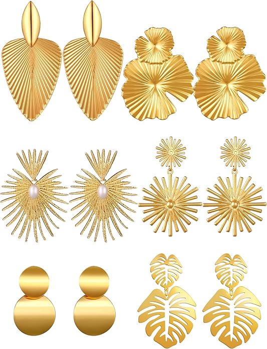 Glenmal 6 Pair Gold Statement Earrings for Women Large Gold Geometric Earrings Woven Twisted Leaf Earring Jewelry Gift