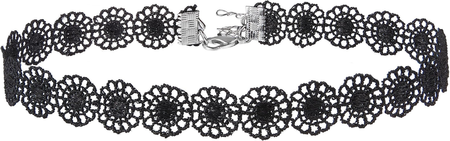 Fesciory Black Necklaces for Women, Adjustable Layered Velvet Leather Lace Collar Necklace, Goth Jewelry Gifts.