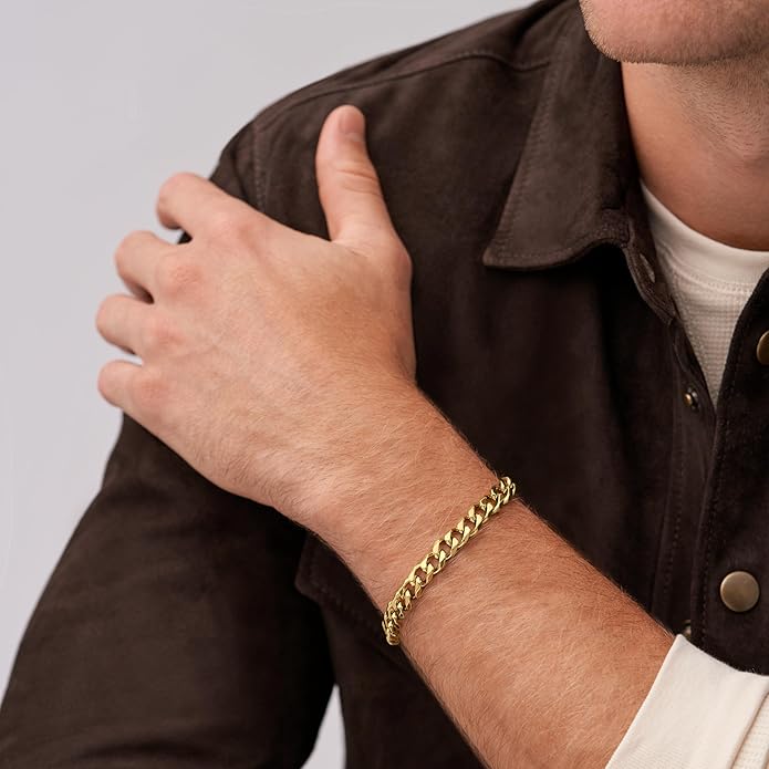 Fossil Men's Plated Stainless Steel Engravable Personalized Gift ID, Chain or Cuff Bracelet for Men