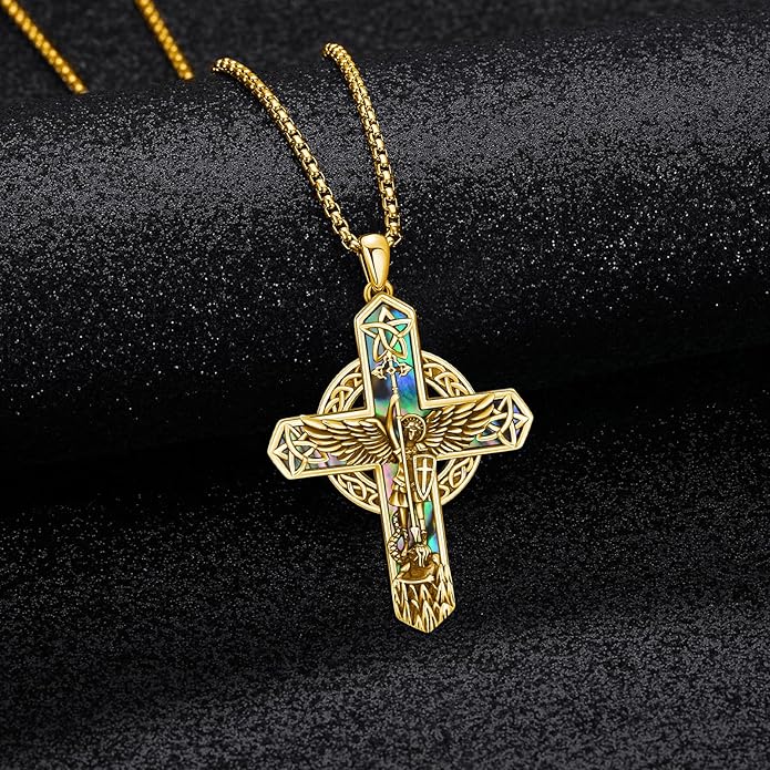 Midir&Etain Cross Necklace 925 Sterling Silver Celtic Christian Pendant Religious Protection Jewelry for Women Men