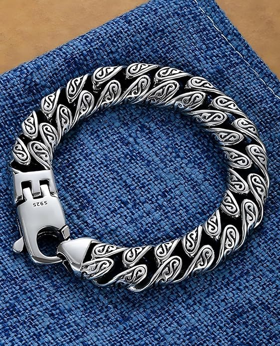 Italian Handmade Sterling Silver Mens Bracelets | Solid S925 Chain Bracelets for Men | Men's Silver Bracelet Gift for Dad, Boyfriend, Son, My Man