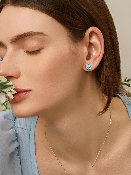 ChicSilver 925 Sterling Silver Birthstone Earrings for Women, 8MM/2 Carat Heart & Round Cubic Zirconia Stud Earrings, Hypoallergenic Jewelry, Ideal Birthday or Christmas Gifts
