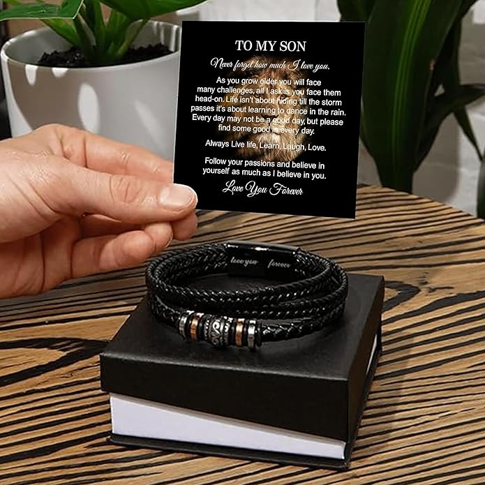To My Son Bracelet from Dad with Heartfelt Message, Bracelets For Men, Birthday Gift for Son from Mom and Dad, Graduation Christmas Gifts for Him