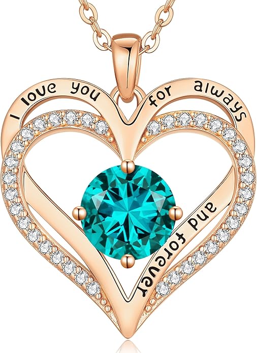 LOUISA SECRET Love Heart Birthstone Necklaces for Women, Birthday Gift for Girlfriend, Anniversary Jewelry Gift for Wife Her, 925 Sterling Silver Women Pendant Necklace, Mother's Day Christams Gift