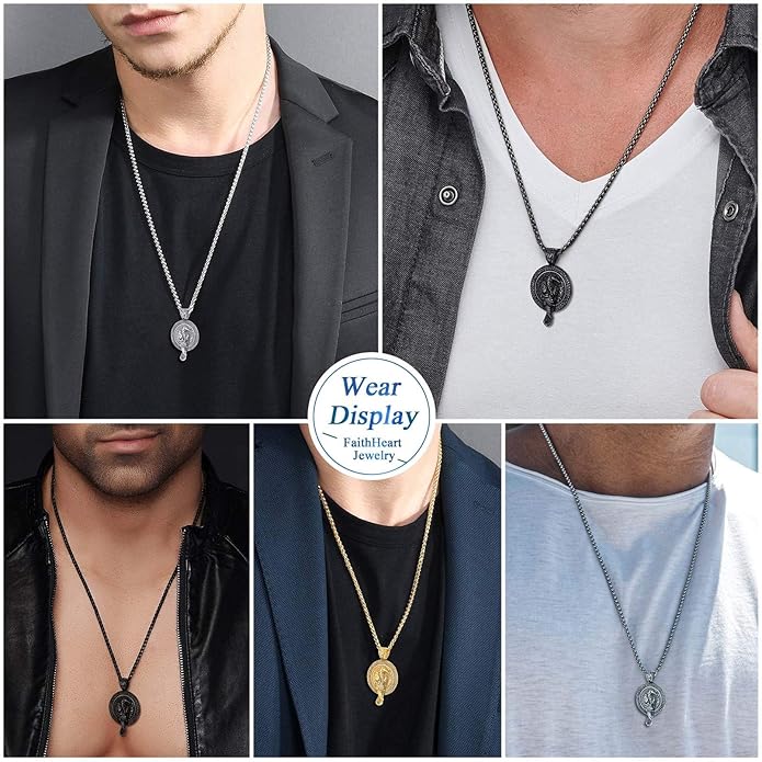 FaithHeart Viking Raven Necklace for Men, Norse Mythology Raven Skull Pendant Sturdy Stainless Steel Amulet Jewelry Gift for Men