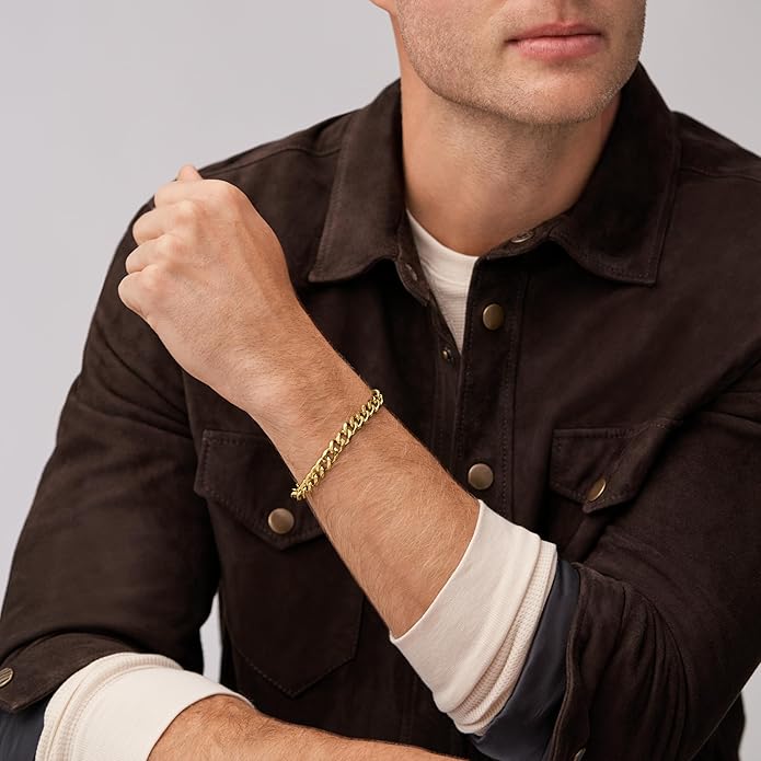 Fossil Men's Plated Stainless Steel Engravable Personalized Gift ID, Chain or Cuff Bracelet for Men