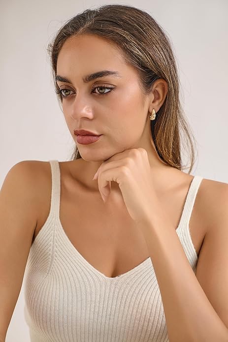 14K Gold & Rose Gold Hoop Earrings for Women, Chunky Huggie Half Hoops Earrings, Hypoallergenic Non Tarnish Cubic Zirconia Trendy Minimalist Everyday Jewelry Gift