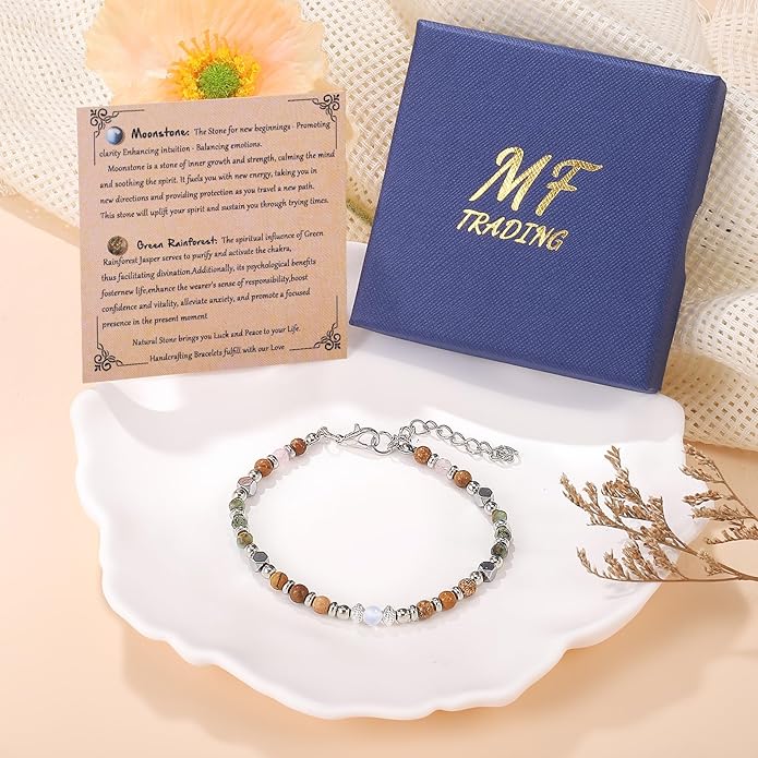 Moonstone Beaded Bracelet for Women - Calming & Empowering Healing Crystal Jewelry, Adjustable Chakra Balancing Gift for Mom, Sister, Daughter - Birthday Christmas