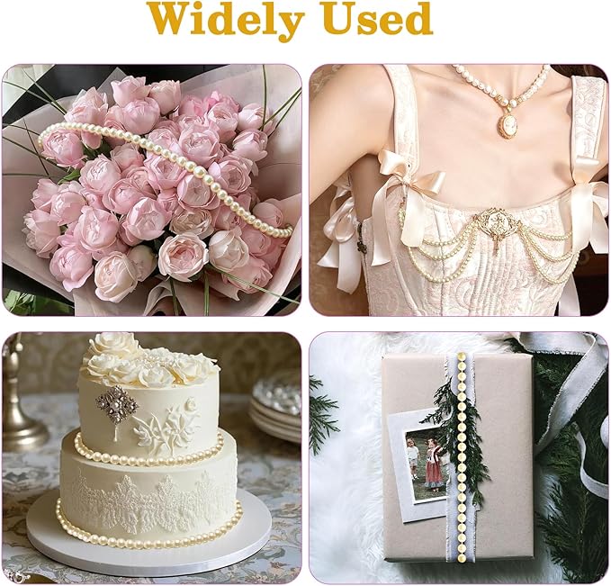 82 Feet Faux Pearl Garland, 6mm Pearl String Roll Strands, Extended String of Pearls Garland for Christmas Tree Wedding Party Decoration Centerpieces Flowers DIY Crafts (Ivory)