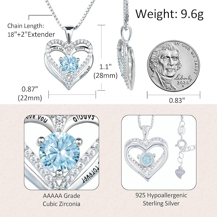 Kuschelkatze Entwined Souls Necklace - Sterling Silver Double Heart Pendant | Engraved 'I Love You Always and Forever' | Gift for Couples, Anniversary, Wedding