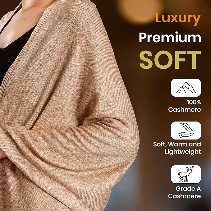 ROSERA Cashmere 100% Cashmere Knitted Wrap Pashmina Shawl Extra Large Scarf Stole for Women Travel