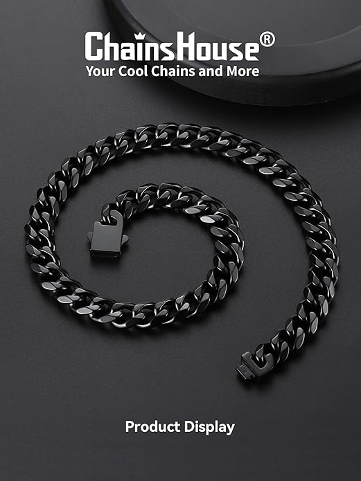 ChainsHouse Cuban Chain Necklace for Men, Stainless Steel/Black/Gold Plated Miami Cuban Necklace 6/9/12MM Width 18"-30" Length Hip Hop Jewelry, Send Gift Box