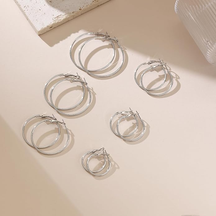 6 Pairs Gold and Silver Plated Hoop Earrings Set for Women – Trendy Silver and Gold Huggie Hoops, Big Silver and Gold Earrings, Chunky Jewelry for Multiple Piercings, Fashion Gift Pack, Stylish Silver Jewelry for Everyday Wear