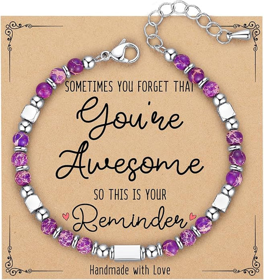 Tiny Gemstone Beaded Bracelets for Women Teen Girls, You are Awesome Jewelry Gifts for Women, Friends, Sister, Mom, Daughter...