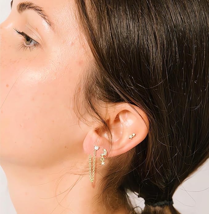 Gold Ear Cuffs Earrings for Women Non Piercing - Clip on Cartilage Earrings Dainty 14K Gold Sterling Silver Plated Cubic Zirconia Huggie Hoop Earring for Women No Tarnish Trendy Jewelry Set