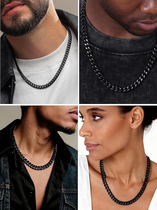 U7 Cuban Link Chain Necklace for Men, Stainless Steel/Black/Gold Mens Necklaces, Chunky Curb Chain Necklace in 6/9/12mm Width 18-30 Inches, Thick Choker Jewelry with Box Packed