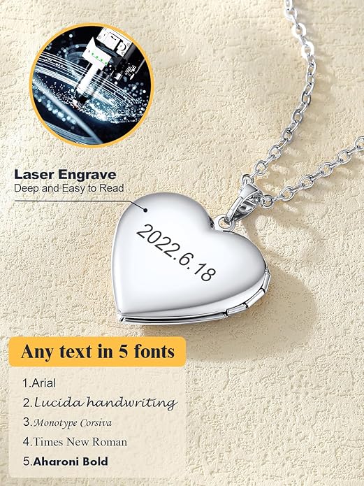 U7 Women Locket Necklace Platinum 14K Gold Photo Lockets that Hold Picture,Chain 20 Inch Personalized Gift Custom Love Heart Image Necklaces
