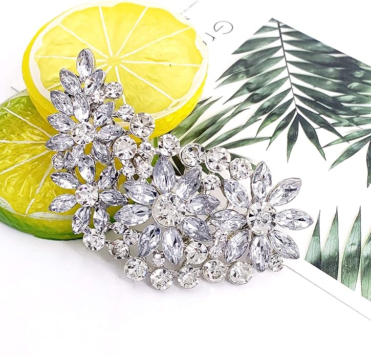 LAXPICOL Vintage Austrian Crystal Flower Leaf Bouquet Clusters Large Big Brooch Pin for Women Gold Tone