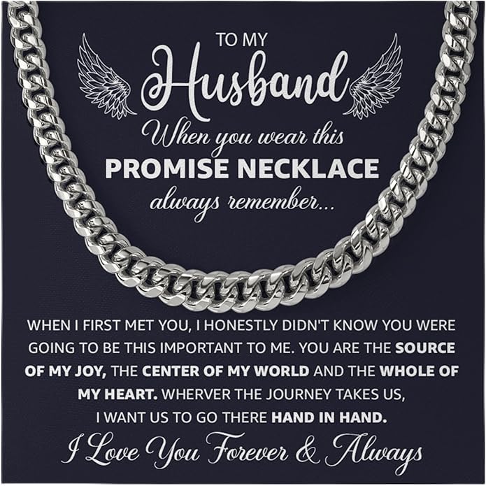 Mapileng Cuban Link Chain Necklace For Husband, Love You This Much To My Husband Classic Steel Jewelry Gift Birthday Christmas Anniversary Jewelry Gifts for Dad Brother Boyfriend Son