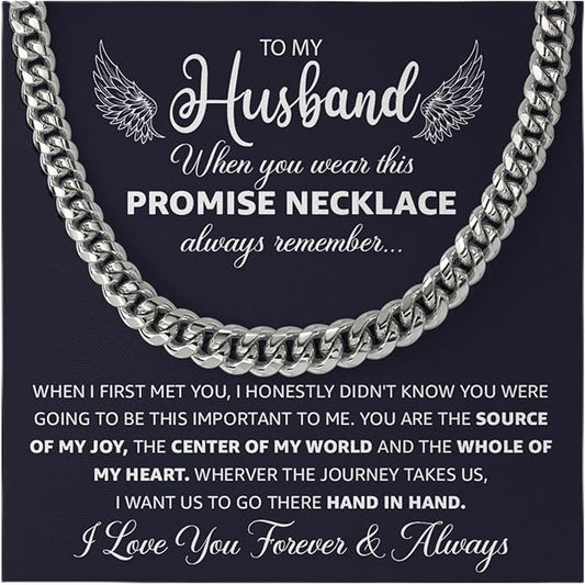 Mapileng Cuban Link Chain Necklace For Husband, Love You This Much To My Husband Classic Steel Jewelry Gift Birthday Christmas Anniversary Jewelry Gifts for Dad Brother Boyfriend Son